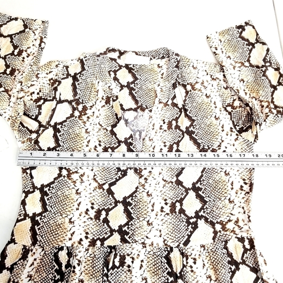 MAEVE by Anthropologie Tan Snake Skin Python Print  A-Line V-Neck Short Dress, S - Picture 8 of 13